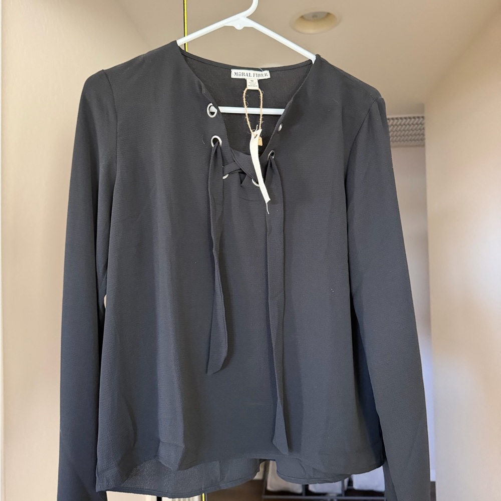 Moral Fiber Black Lace-Up Women's Blouse